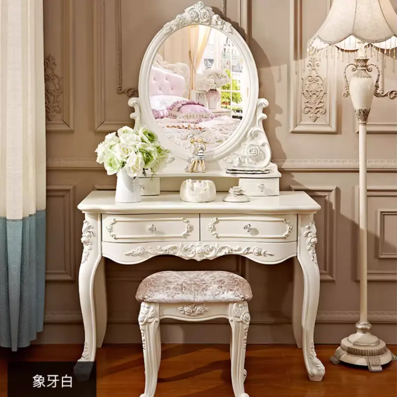 Women Luxury Modern Vanity Table Storage Jewelry Organizer Girls Makeup Dressers Mirror Chair Tocador Maquillaje Furniture