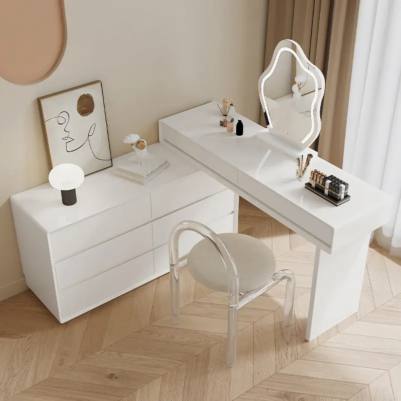 Women Girls Modern Vanity Table Storage Organizer Nordic Unique White Dresser Mirror Chair Tocador Maquillaje Bedroom Furniture