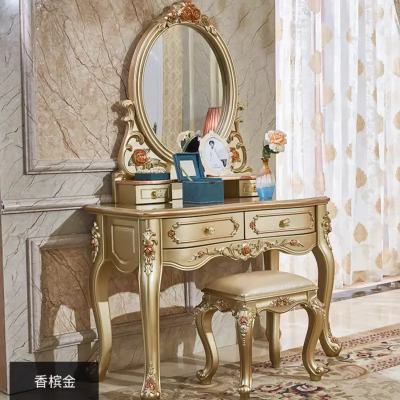 Women Luxury Modern Vanity Table Storage Jewelry Organizer Girls Makeup Dressers Mirror Chair Tocador Maquillaje Furniture
