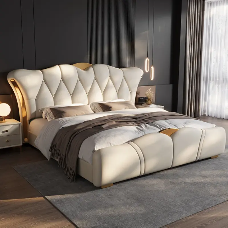 Europen Princess Frame Bed Headboard Designer Living room Double Bed King Size Storage High Cama Grande Bedroom Furniture