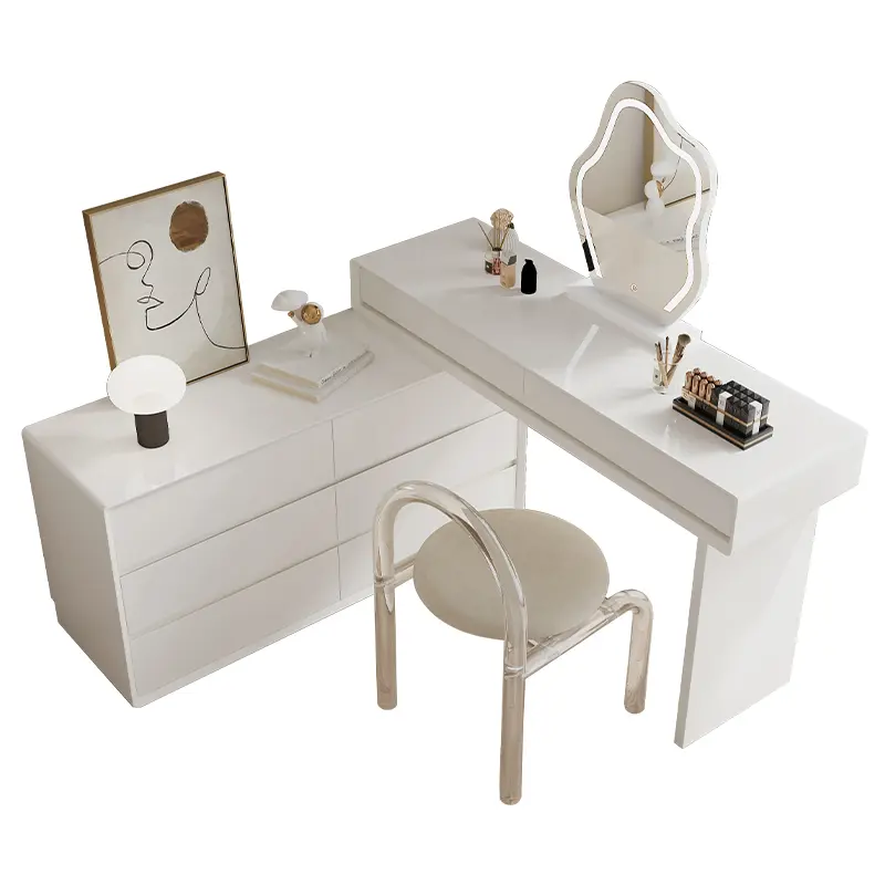 Women Girls Modern Vanity Table Storage Organizer Nordic Unique White Dresser Mirror Chair Tocador Maquillaje Bedroom Furniture