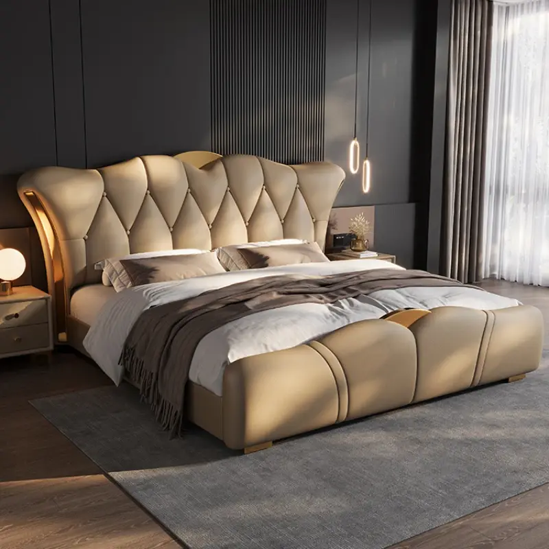 Europen Princess Frame Bed Headboard Designer Living room Double Bed King Size Storage High Cama Grande Bedroom Furniture