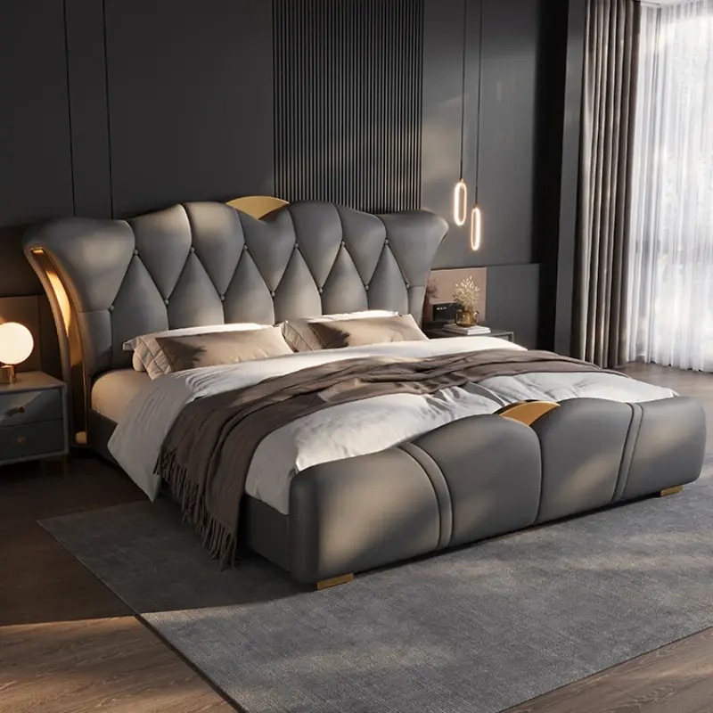 Europen Princess Frame Bed Headboard Designer Living room Double Bed King Size Storage High Cama Grande Bedroom Furniture