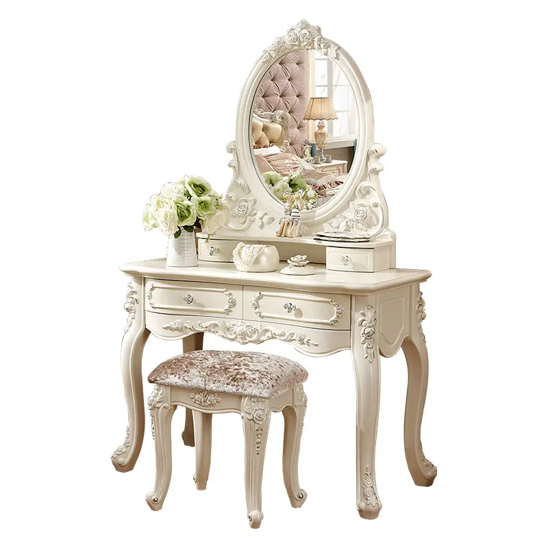 Women Luxury Modern Vanity Table Storage Jewelry Organizer Girls Makeup Dressers Mirror Chair Tocador Maquillaje Furniture