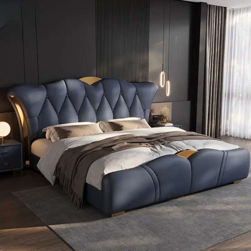 Europen Princess Frame Bed Headboard Designer Living room Double Bed King Size Storage High Cama Grande Bedroom Furniture