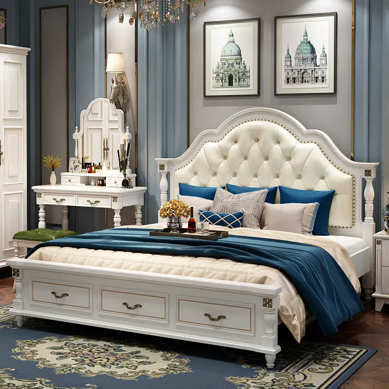 Princess Wood Modern Double Bed Mattress Set Luxury Girls Adults Double Bed Loft Queen High Cama Doble Bed Room Furnitures