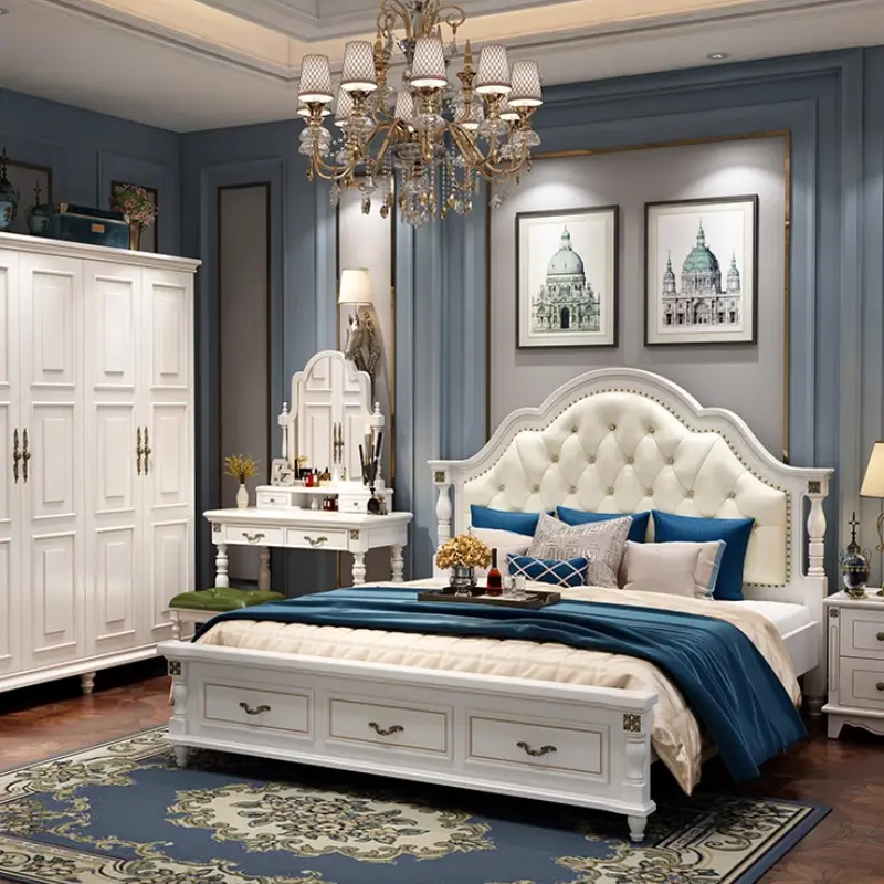Princess Wood Modern Double Bed Mattress Set Luxury Girls Adults Double Bed Loft Queen High Cama Doble Bed Room Furnitures