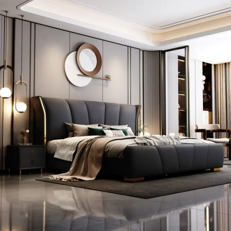 Headboard Modern Frame Bed Space Designer Large High Full Size Double Bed Bedroom Living room Cama Grande Bedroom Furniture