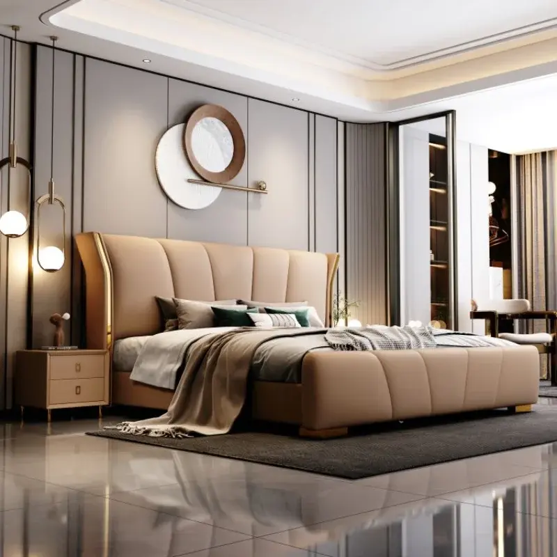 Headboard Modern Frame Bed Space Designer Large High Full Size Double Bed Bedroom Living room Cama Grande Bedroom Furniture