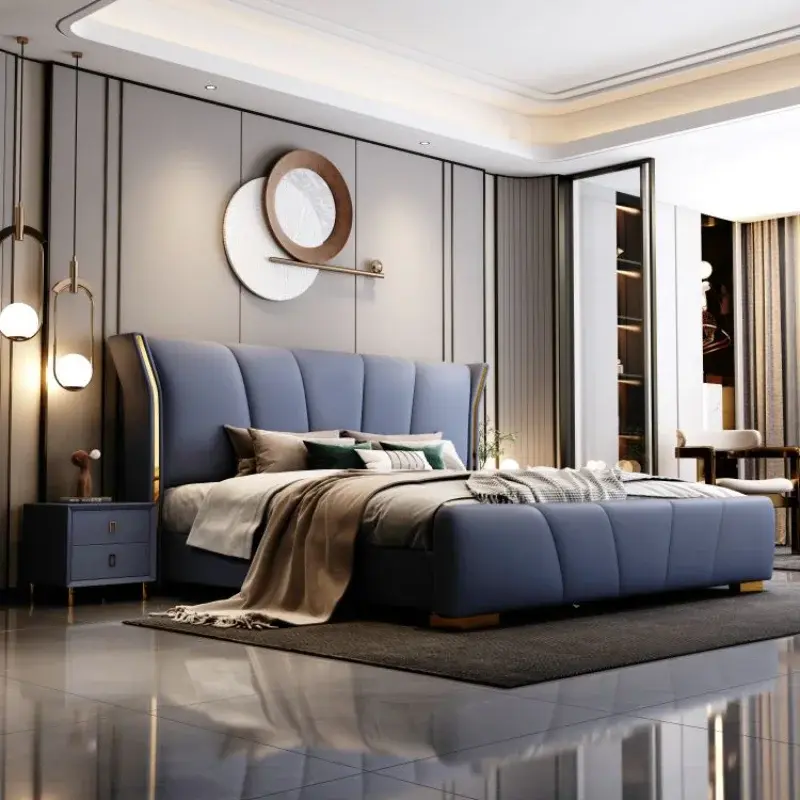 Headboard Modern Frame Bed Space Designer Large High Full Size Double Bed Bedroom Living room Cama Grande Bedroom Furniture