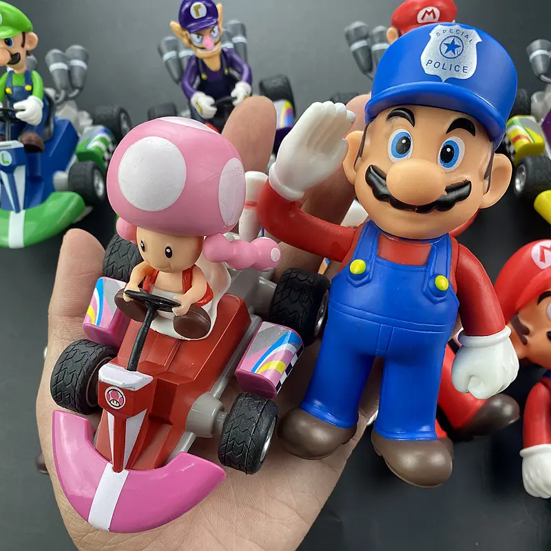 Super Mario Bros Cartoon Dolls Model Anime Figures Luigi Yoshi Mario Pull Back Car Collectible Model Toys for kids Birthday Gift