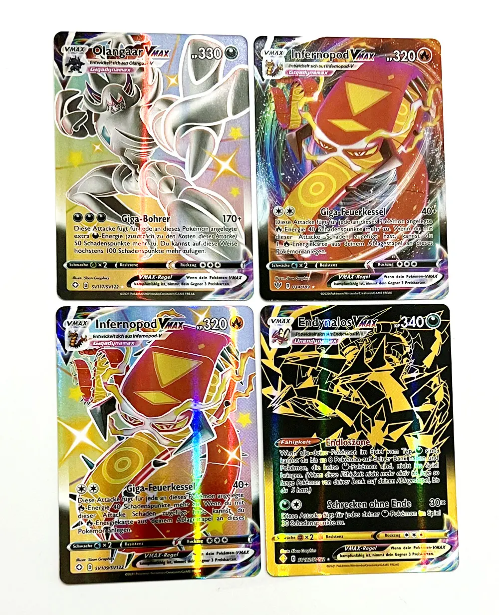 100Pcs Pokemons Cards German French English Vmax GX Color Energy Card Pikachu Rare Collection Battle Trainer Boys Gifts