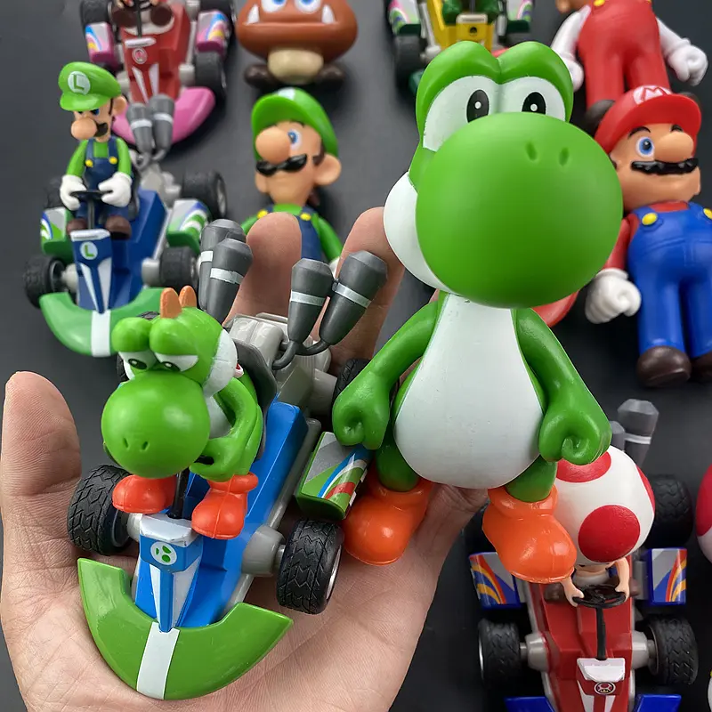 Super Mario Bros Cartoon Dolls Model Anime Figures Luigi Yoshi Mario Pull Back Car Collectible Model Toys for kids Birthday Gift