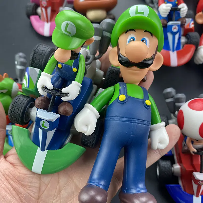 Super Mario Bros Cartoon Dolls Model Anime Figures Luigi Yoshi Mario Pull Back Car Collectible Model Toys for kids Birthday Gift