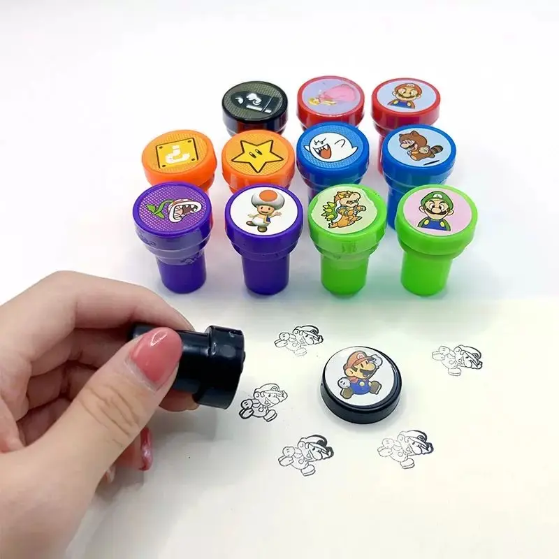 6/12Pcs Super Mario Bros Cartoon Children's Toy Signet Anime Pattern Seal Kid's Birthday Party Boy Girl Gifts
