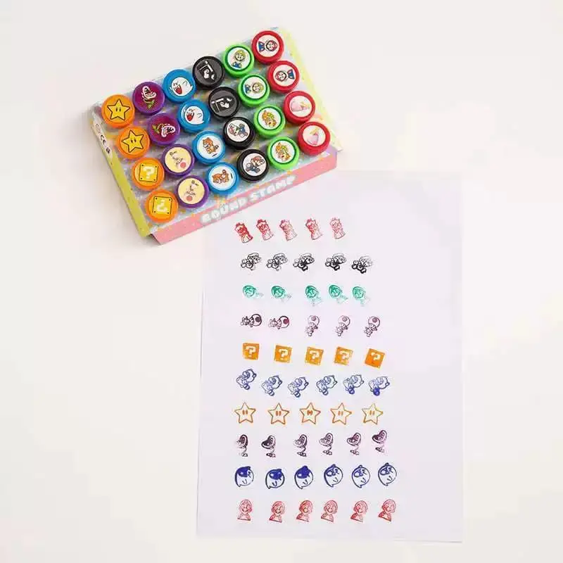 6/12Pcs Super Mario Bros Cartoon Children's Toy Signet Anime Pattern Seal Kid's Birthday Party Boy Girl Gifts