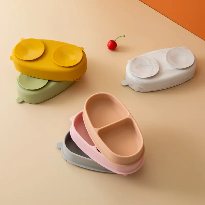 Children Safe Silicone Bowls Baby Complementary Food Training Silicone Tableware Infait Solid Color Silicone Suction Cup Bowls