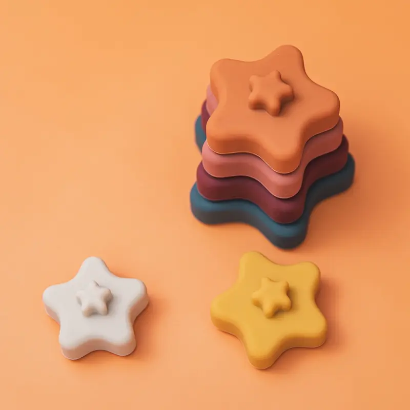 Kids Food Grade Silicone Blocks Flower Shaped Teether Toy Children Building Stacking Game Montessori Education Puzzle Baby Gift