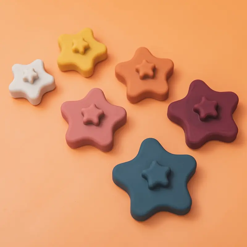 Kids Food Grade Silicone Blocks Flower Shaped Teether Toy Children Building Stacking Game Montessori Education Puzzle Baby Gift