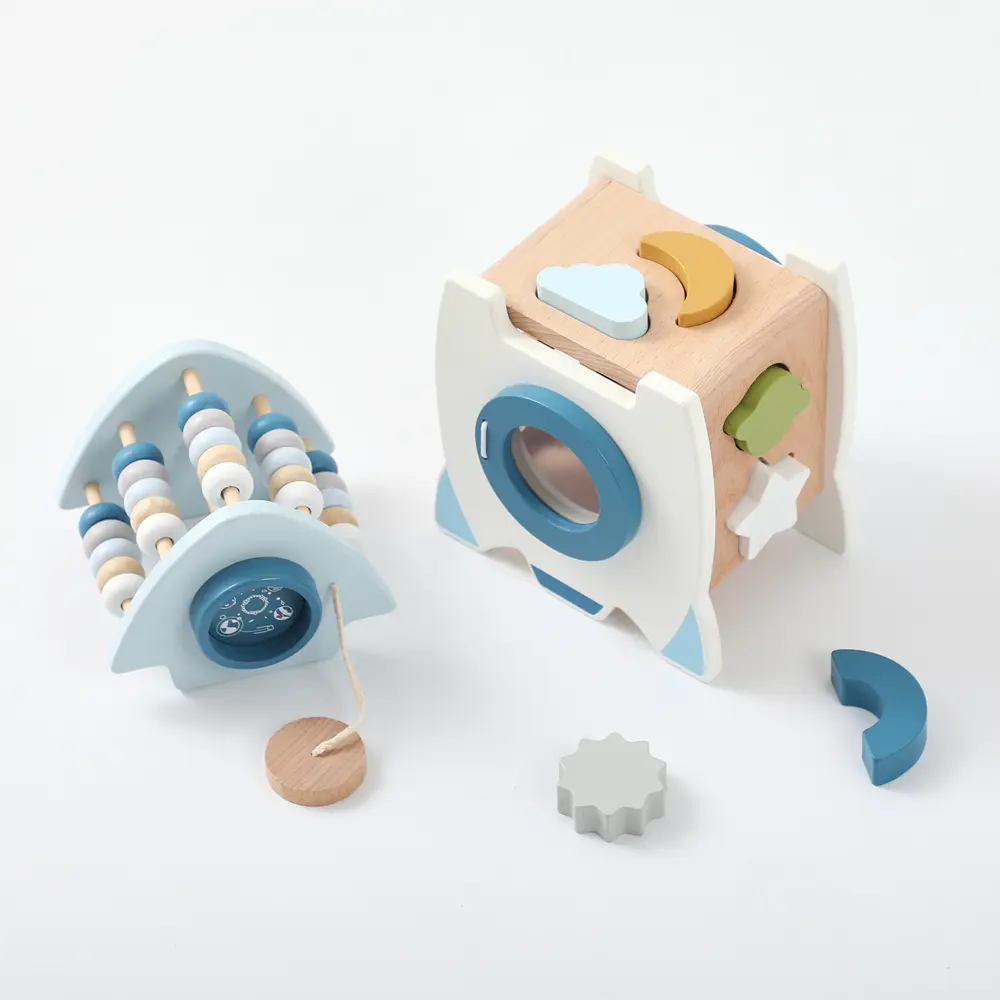 Montessori Wooden Rocket Toy Baby Multi-function Shape Cognitive Educational Block Toy Set Puzzle Interactive Game Toy Baby Gift