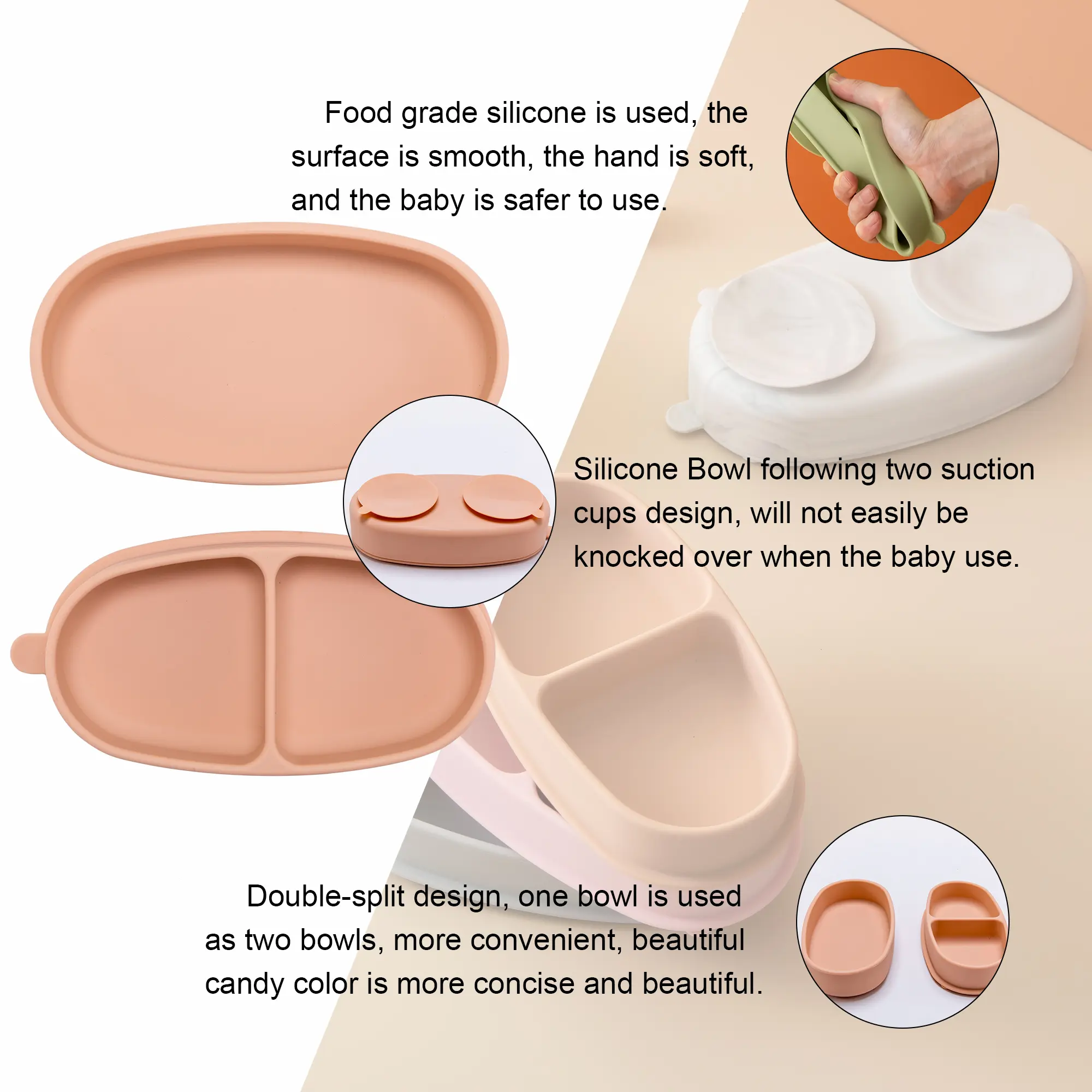 Children Safe Silicone Bowls Baby Complementary Food Training Silicone Tableware Infait Solid Color Silicone Suction Cup Bowls