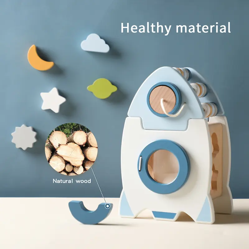 Montessori Wooden Rocket Toy Baby Multi-function Shape Cognitive Educational Block Toy Set Puzzle Interactive Game Toy Baby Gift