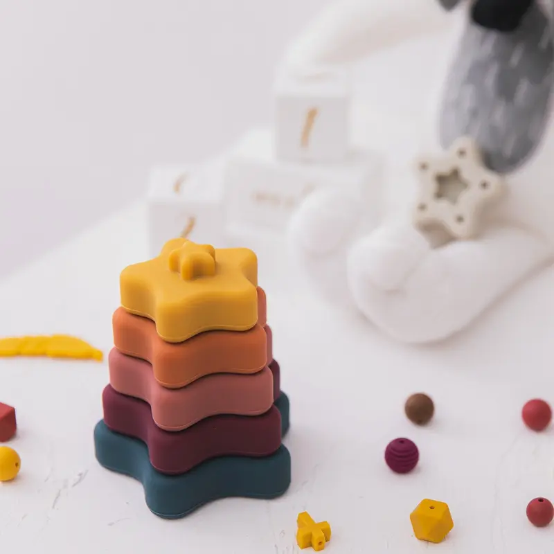 Kids Food Grade Silicone Blocks Flower Shaped Teether Toy Children Building Stacking Game Montessori Education Puzzle Baby Gift