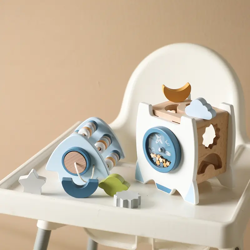 Montessori Wooden Rocket Toy Baby Multi-function Shape Cognitive Educational Block Toy Set Puzzle Interactive Game Toy Baby Gift