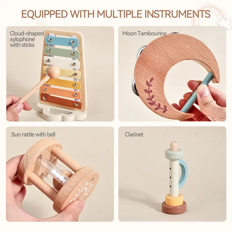 Wooden Montessori Musical Instruments Baby Music Enlightenment Educational Toys Newborn Xylophone Suona Rattle Ringing Toy Gift