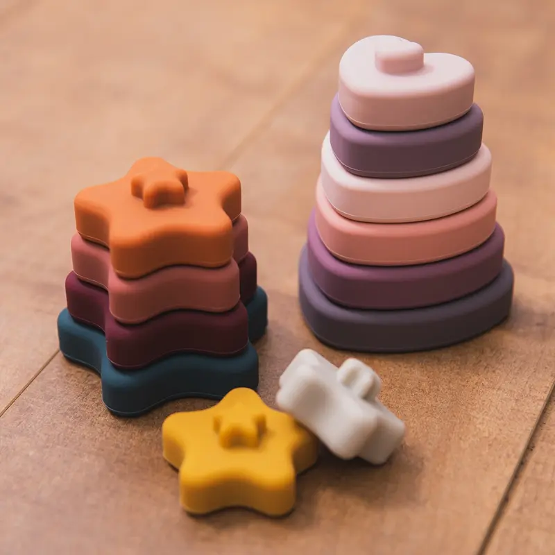 Kids Food Grade Silicone Blocks Flower Shaped Teether Toy Children Building Stacking Game Montessori Education Puzzle Baby Gift