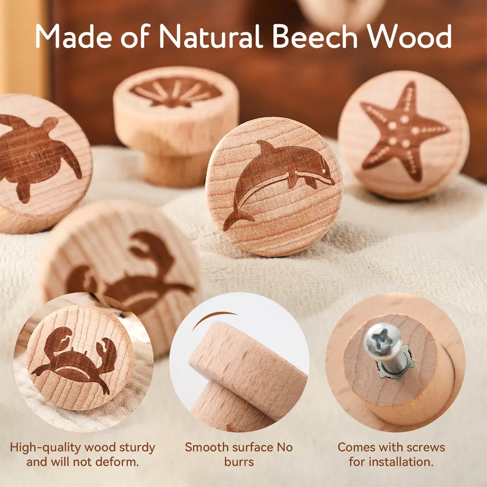 1Set Wooden Revolving Handles Children Room Cabinet And Drawers Decoration Handle Multiple-Pattern Designs Door knob Baby Gift