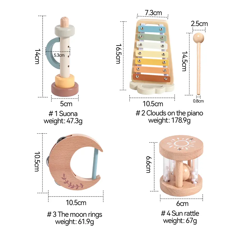 Wooden Montessori Musical Instruments Baby Music Enlightenment Educational Toys Newborn Xylophone Suona Rattle Ringing Toy Gift