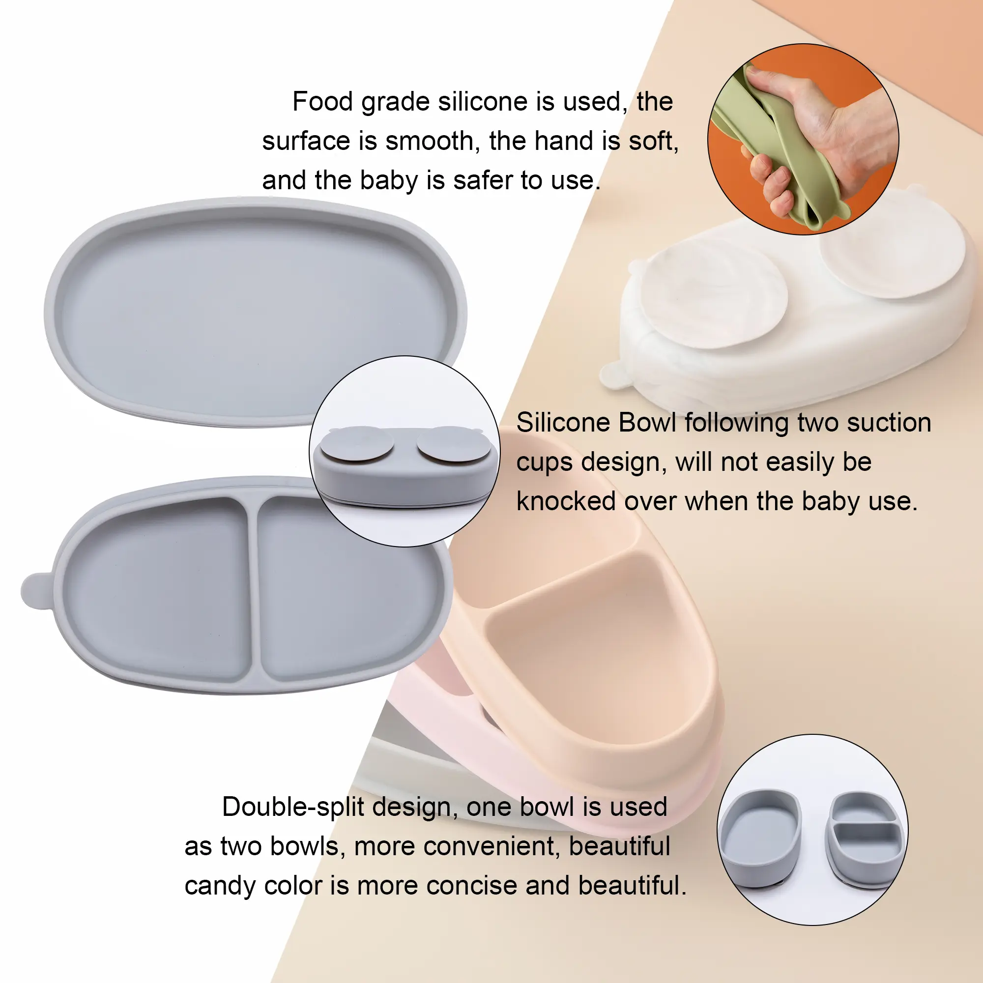 Baby Safe Silicone Bowl Solid Color Waterproof Children Complementary Food Training Silicone Tableware Infait Suction Cups Bowls