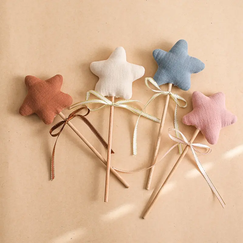 10Pc Baby Cotton Filled Stars Magic Wand Rattle Toys Beech Wooden Rattle Toys Newborn Party Photography Props Baby Music Gym Toy