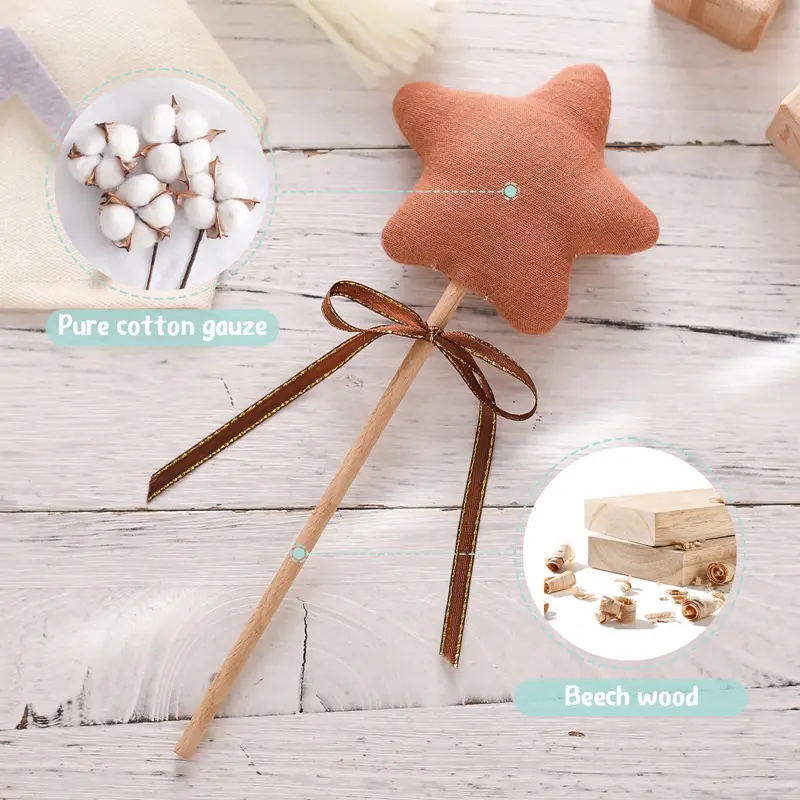 10Pc Baby Cotton Filled Stars Magic Wand Rattle Toys Beech Wooden Rattle Toys Newborn Party Photography Props Baby Music Gym Toy