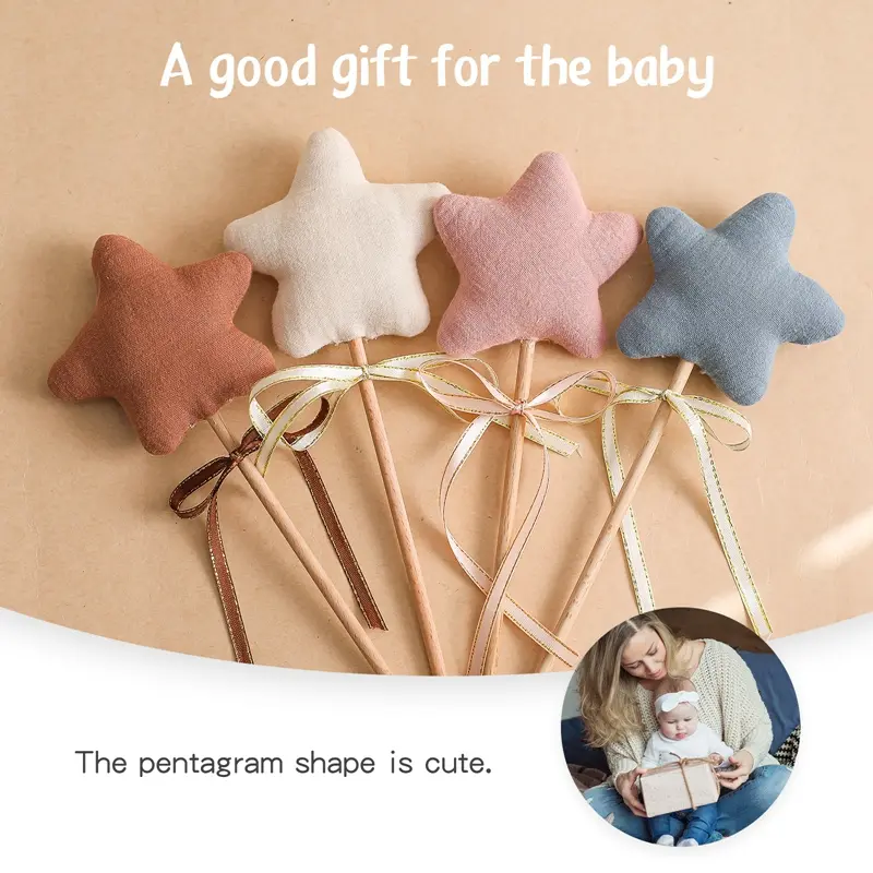 10Pc Baby Cotton Filled Stars Magic Wand Rattle Toys Beech Wooden Rattle Toys Newborn Party Photography Props Baby Music Gym Toy