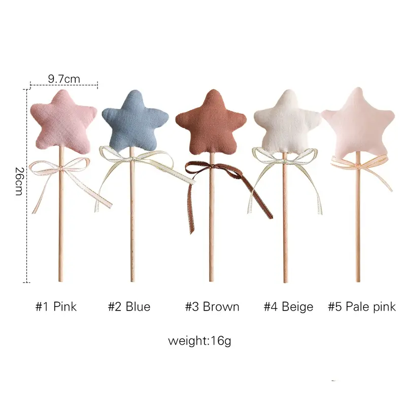 10Pc Baby Cotton Filled Stars Magic Wand Rattle Toys Beech Wooden Rattle Toys Newborn Party Photography Props Baby Music Gym Toy