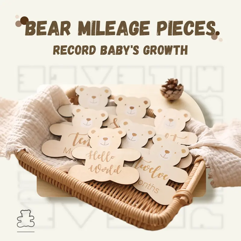 7pc/set Wooden Baby Milestone Cards 0-12 Monthly Newborn Cute Little Bear Shape Photography Props Accessories Cards Infant Gifts
