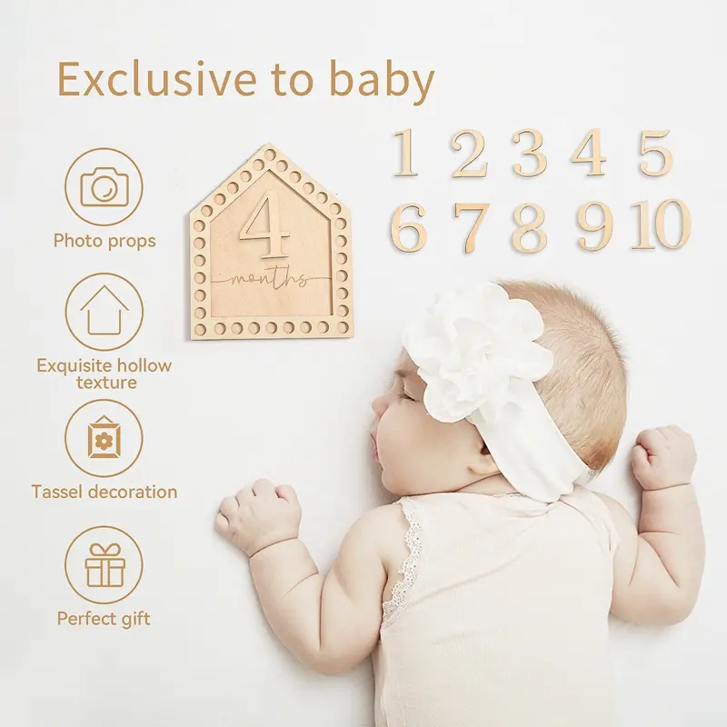 Wooden Baby Milestone Card Newborn Monthly Growth Tassel Cards Baby Birth Commemorative Cards Photography Props Accessories Gift