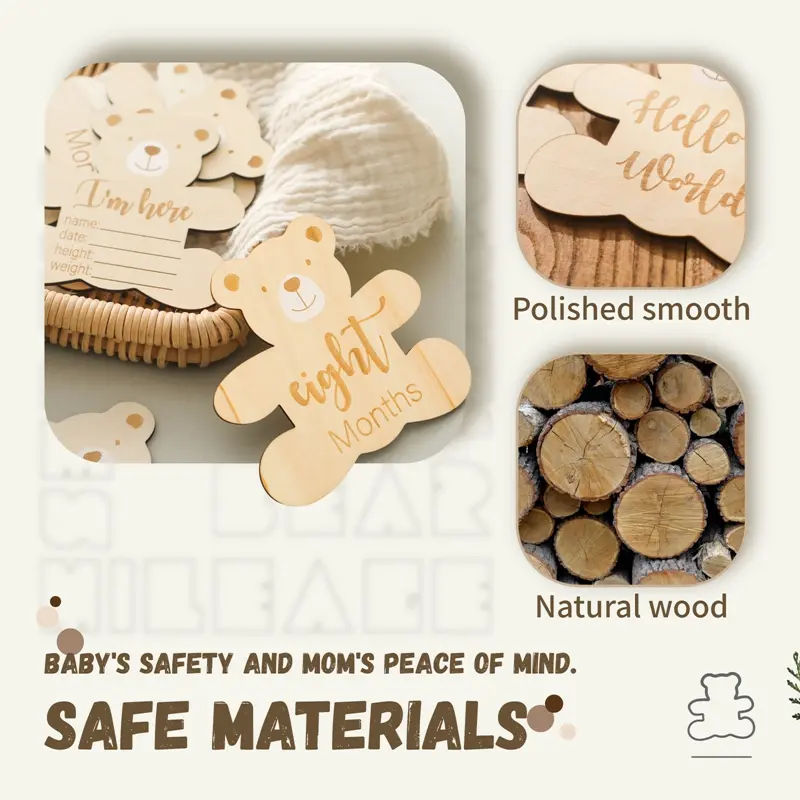 7pc/set Wooden Baby Milestone Cards 0-12 Monthly Newborn Cute Little Bear Shape Photography Props Accessories Cards Infant Gifts