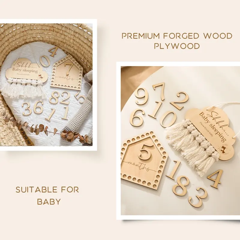 Wooden Baby Milestone Card Newborn Monthly Growth Tassel Cards Baby Birth Commemorative Cards Photography Props Accessories Gift