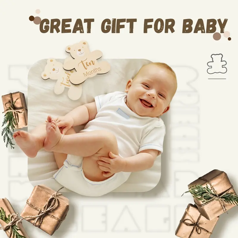 7pc/set Wooden Baby Milestone Cards 0-12 Monthly Newborn Cute Little Bear Shape Photography Props Accessories Cards Infant Gifts