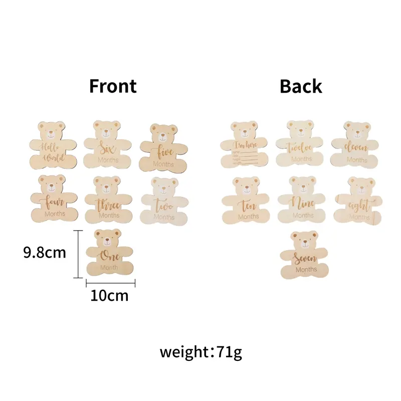 7pc/set Wooden Baby Milestone Cards 0-12 Monthly Newborn Cute Little Bear Shape Photography Props Accessories Cards Infant Gifts