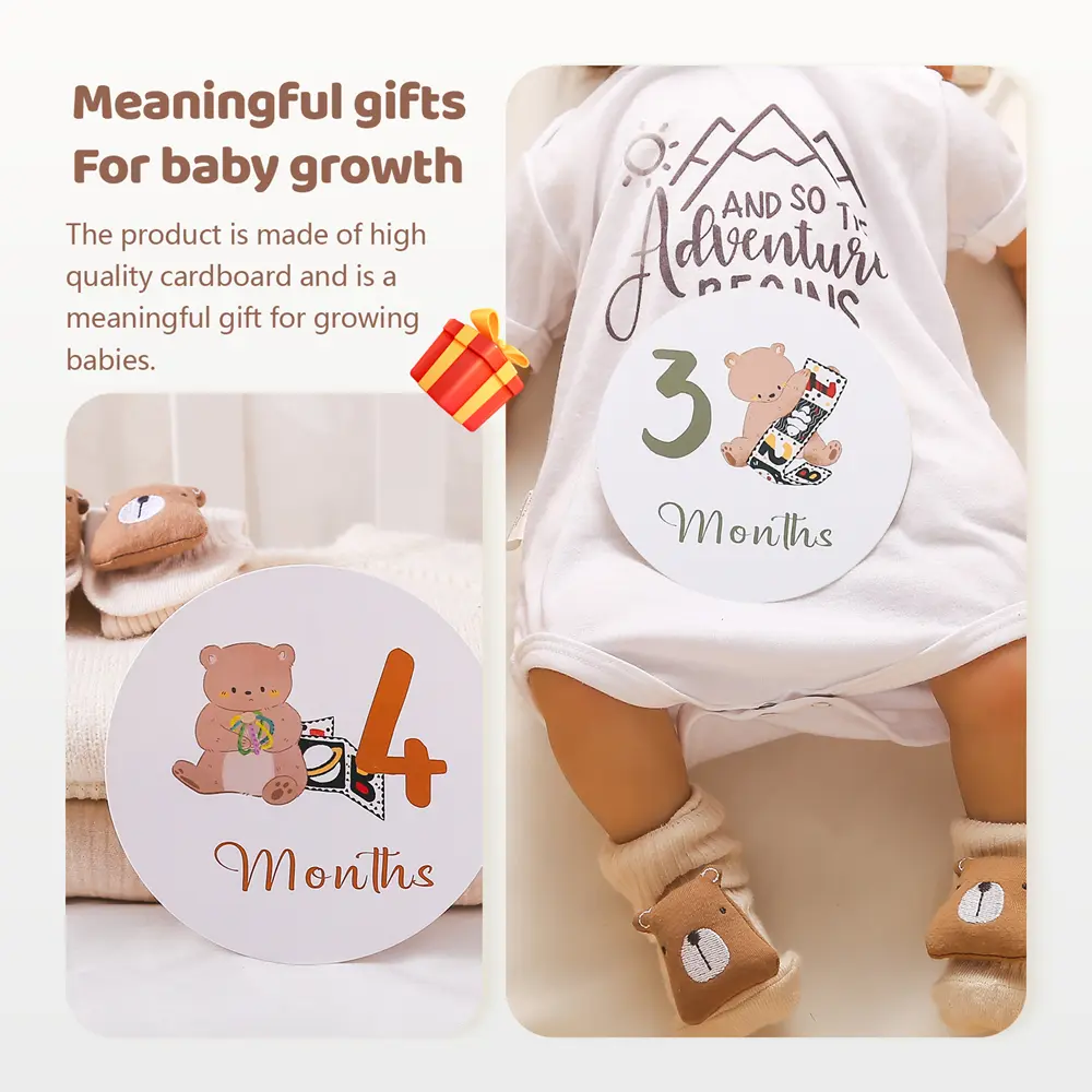 Baby Milestone Cards Paper Cartoon Little Bear 0-12 Months Two-Sided Photography Accessories Newborn Monthly Commemorative Gift