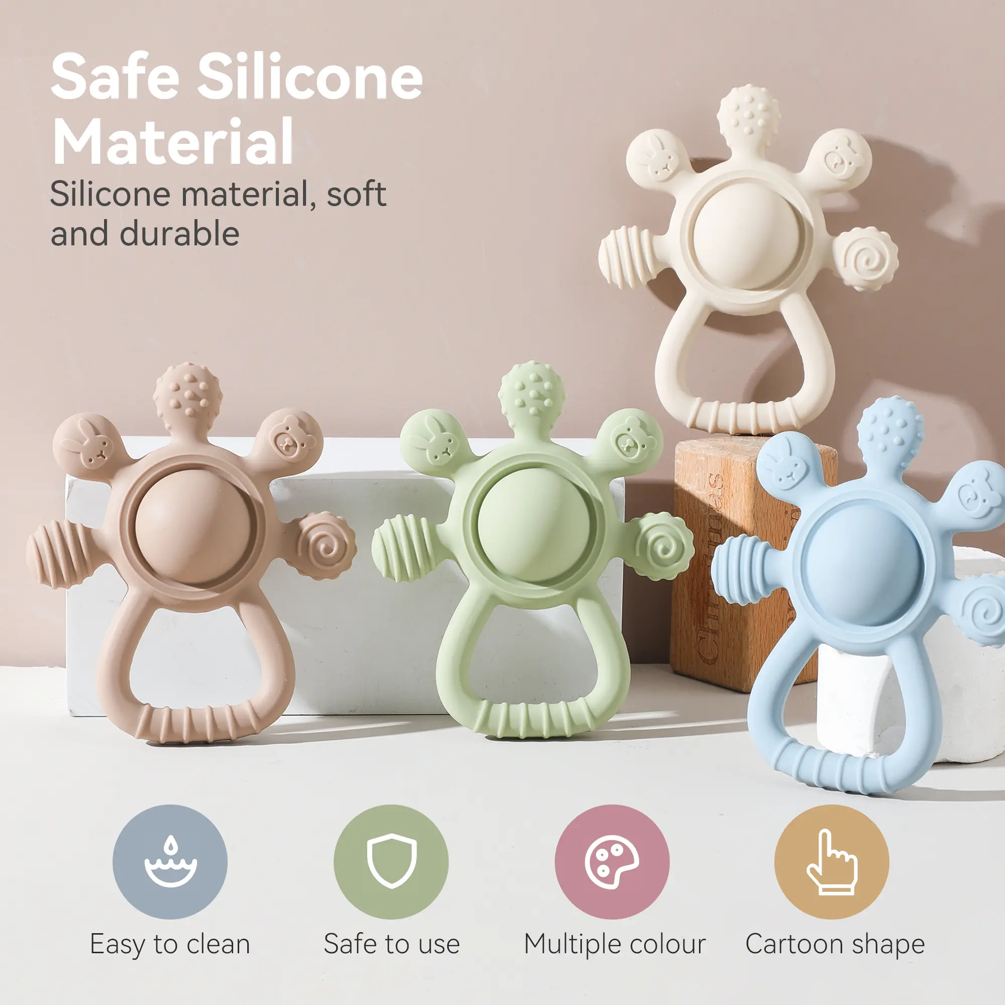 1pc Silicone Teether 0-12 Baby Teething Silicone Dental Care Toddle Palm Ringing Bell Sensory Toys Anti-eating Hand Sooth Gift