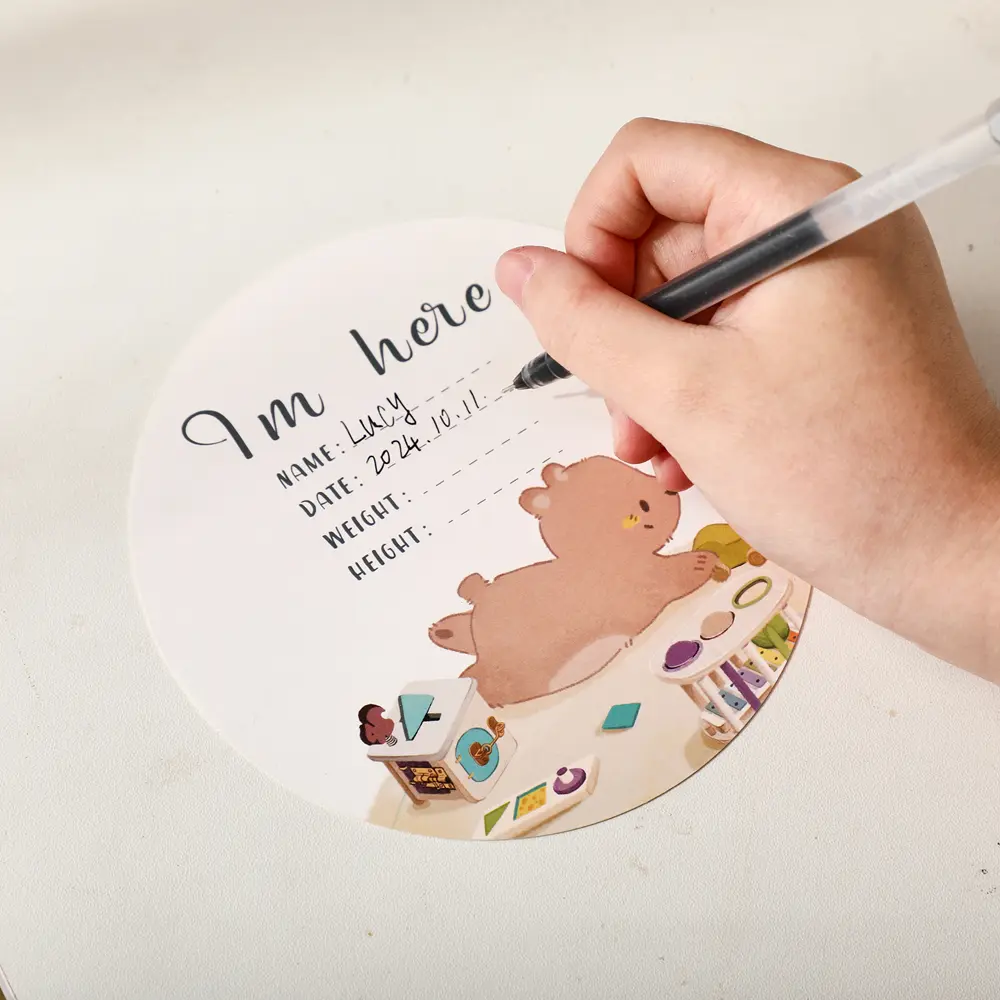 Baby Milestone Cards Paper Cartoon Little Bear 0-12 Months Two-Sided Photography Accessories Newborn Monthly Commemorative Gift
