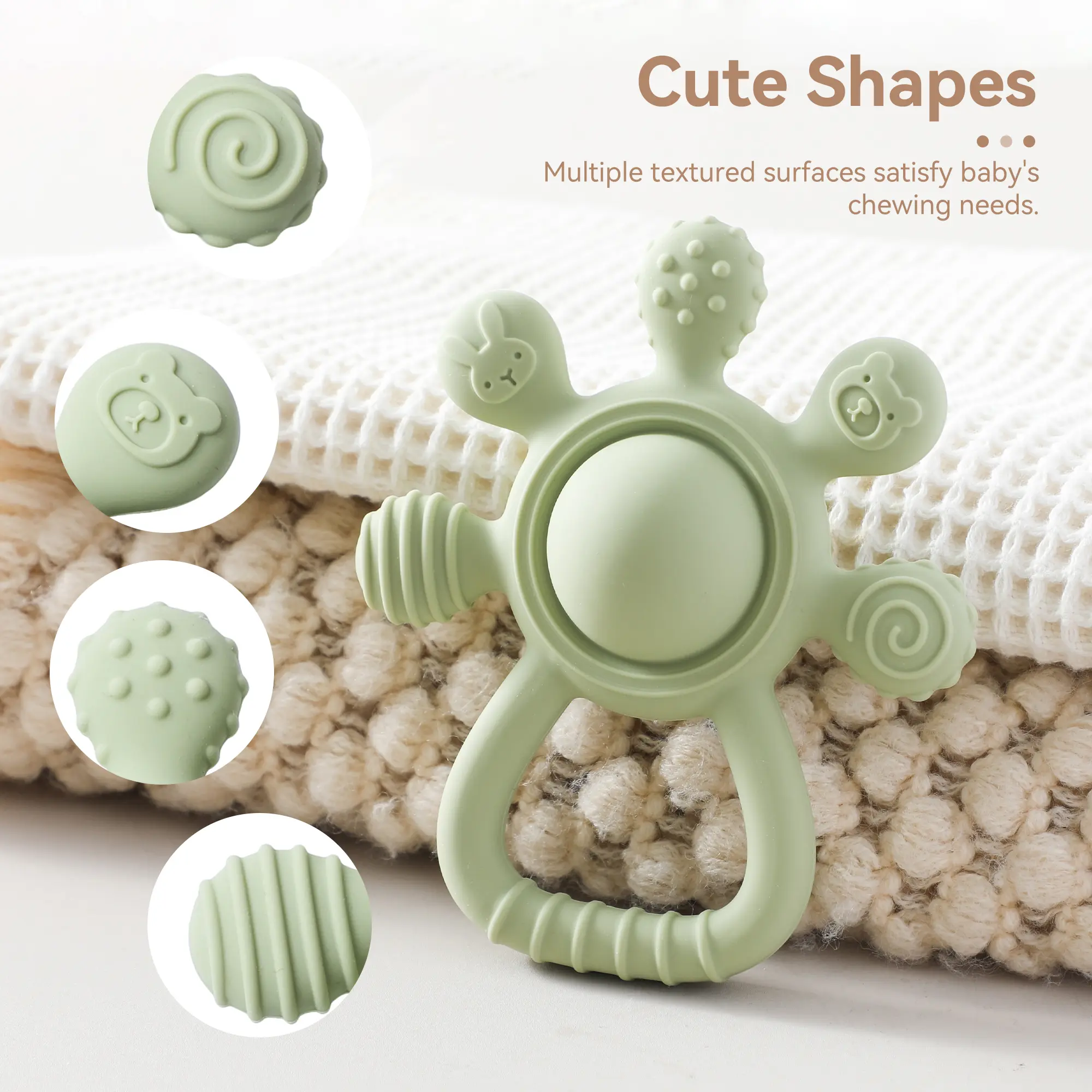 1pc Silicone Teether 0-12 Baby Teething Silicone Dental Care Toddle Palm Ringing Bell Sensory Toys Anti-eating Hand Sooth Gift