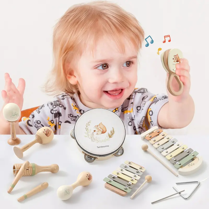 Baby 1-3 Year Montessori Musical Instruments Wooden Musical  Interactive Game Newborn Cartoon Squirrel Pattern Educational Gifts