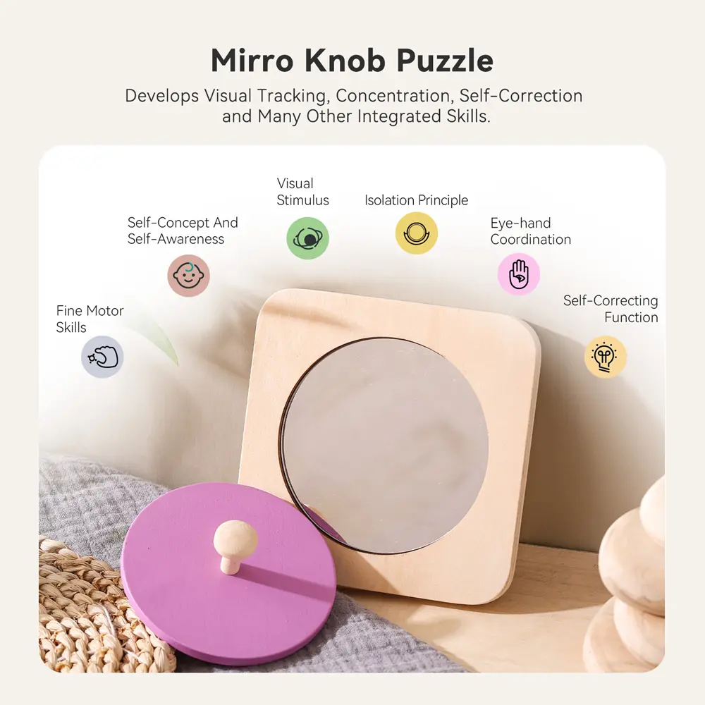 Montessori Wooden Mirror Exercise Newborn's Hand Eye Coordination Toy Early Sensory Coordination Education Puzzle Toys Baby Gift