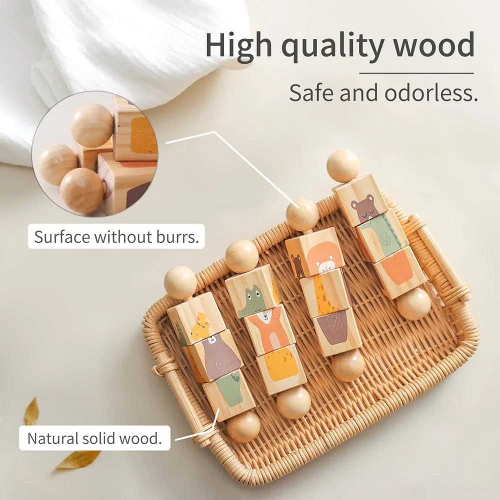 Wooden Hand Bell Toy Montessori Kid Develop Hand-on Ability Toy Animal Puzzle Mobile Musical Rattle Educational Toy Newborn Gift